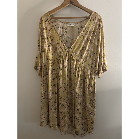 NATURAL LIFE Dresses & Skirts - Natural Life Rayon Oversized Flowy Floral Mustard Dress Large Summer Cottagecore